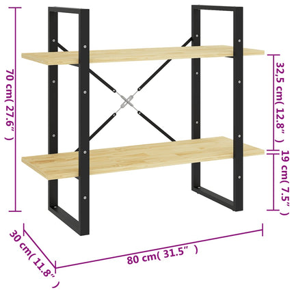 Bokhylla 2 hyllplan 80x30x70 cm massiv furu
