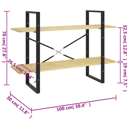 Bokhylla 2 hyllplan 100x30x70 cm massiv furu