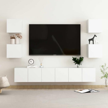 Tv-skåp 7 delar vit konstruerat trä