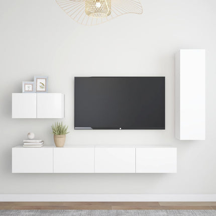 TV-skåp 4 delar vit konstruerat trä