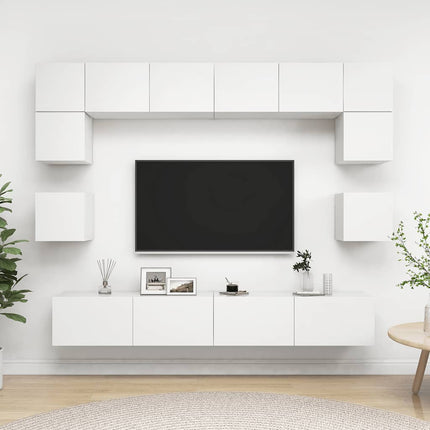Tv-skåp 8 delar vit konstruerat trä