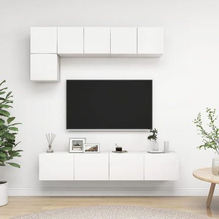 Tv-skåp 5 delar vit konstruerat trä