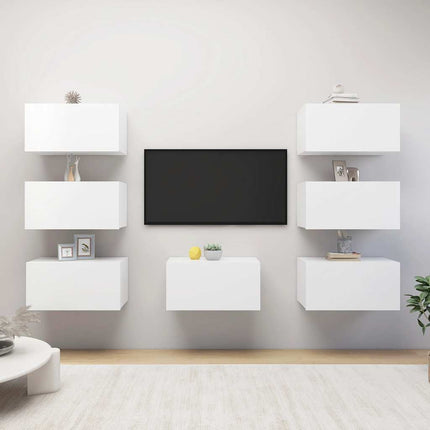 Tv-bänk set 7 st vit 30,5x30x60 cm konstruerat trä