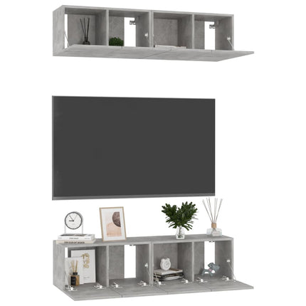 Tv-bänk set 4 st betonggrå 60x30x30 cm konstruerat trä