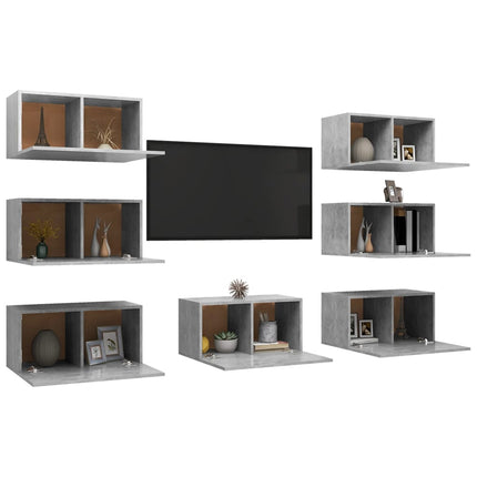 Tv-skåp 7 delar betonggrå 30,5x30x60 cm konstruerat trä