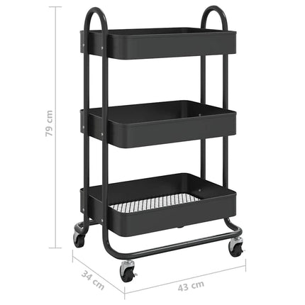 Rullvagn 3 våningar svart 43x34x79 cm stål