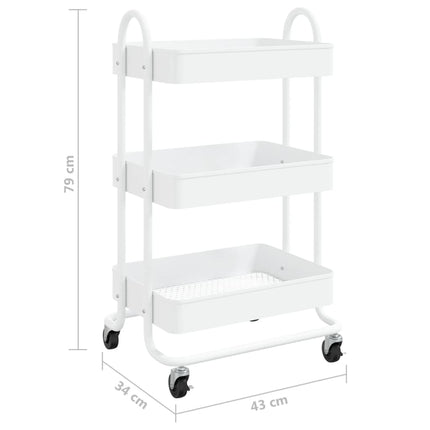 Rullvagn 3 våningar vit 43x34x79 cm stål