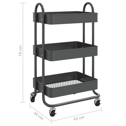 Rullvagn 3 våningar antracit 43x34x79 cm stål