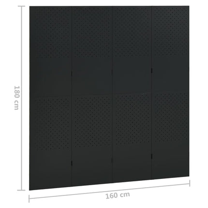 Rumsavdelare 4 paneler svart 160x180 cm stål