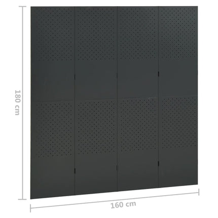 Rumsavdelare 4 paneler antracit 160x180 cm stål