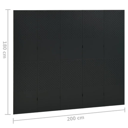 Rumsavdelare 5 paneler svart 200x180 cm stål