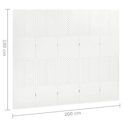 Rumsavdelare 5 paneler vit 200x180 cm stål