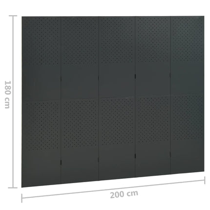 Rumsavdelare 5 paneler antracit 200x180 cm stål