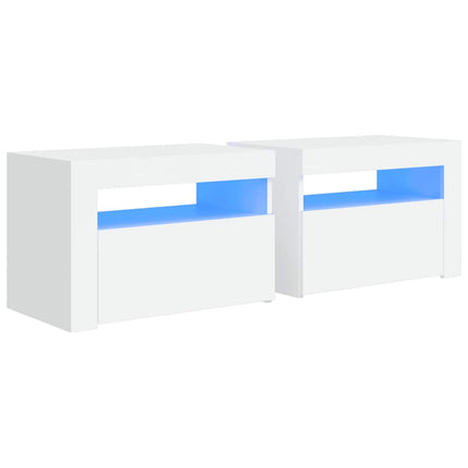 Sängbord med LEDs 2 st vit 60x35x40 cm