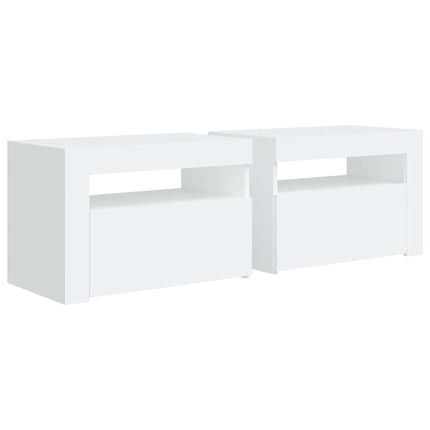 Sängbord med LEDs 2 st vit 60x35x40 cm