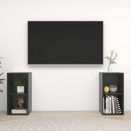 TV-skåp 2 st grå högglans 72x35x36,5 cm konstruerat trä