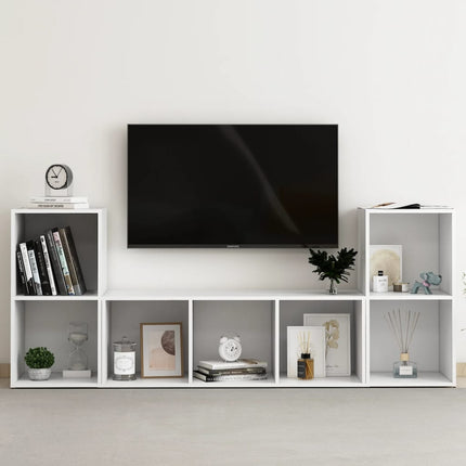 Tv-skåp 3 delar vit konstruerat trä