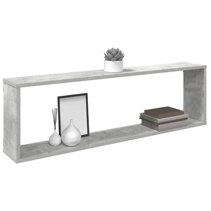 Vägghylla kubformad 2 st betonggrå 100x15x30 cm konstruerat trä