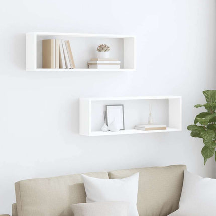 Vägghylla kubformad 2 st vit 80x15x26,5 cm konstruerat trä