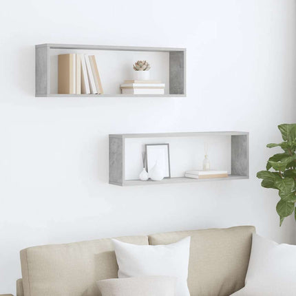 Vägghylla kubformad 2 st betonggrå 80x15x26,5cm konstruerat trä