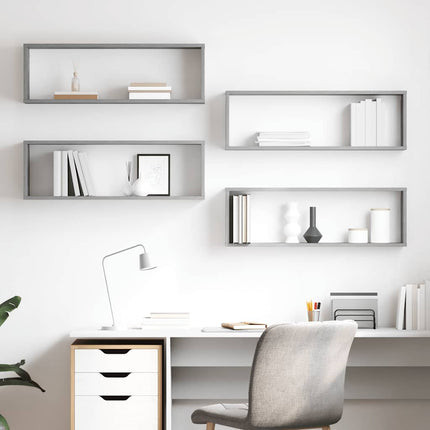 Vägghylla kubformad 4 st betonggrå 80x15x26,5cm konstruerat trä
