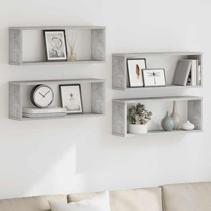 Vägghylla kubformad 4 st betonggrå 60x15x23 cm konstruerat trä