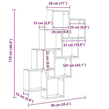 Vägghylla kubformad vit 90x15x119 cm konstruerat trä