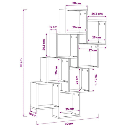 Vägghylla kubformad sonoma-ek 90x15x119 cm konstruerat trä