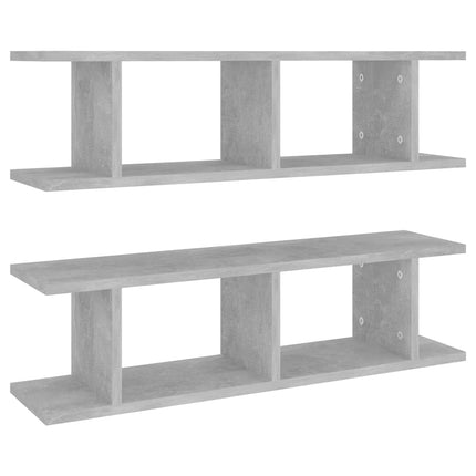 Vägghyllor 2 st betonggrå 75x18x20 cm konstruerat trä