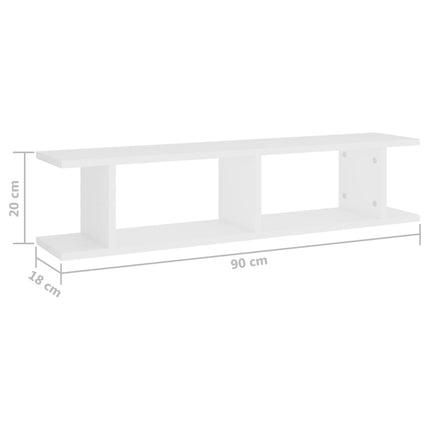 Vägghyllor 2 st vit 90x18x20 cm konstruerat trä
