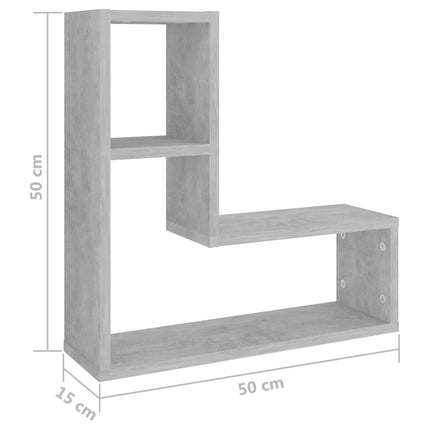 Vägghyllor 2 st betonggrå 50x15x50 cm konstruerat trä