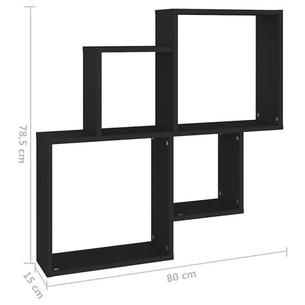 Vägghylla kubformad svart 80x15x78,5 cm konstruerat trä