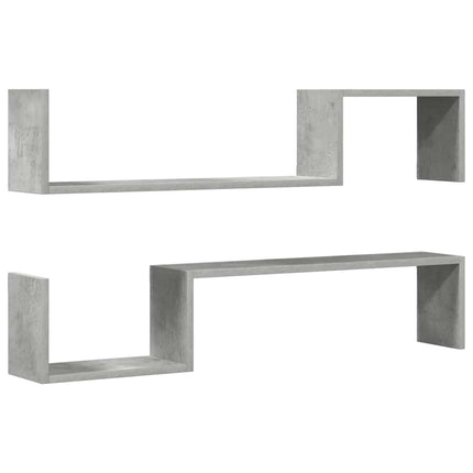 Vägghyllor 2 st betonggrå 100x15x20 cm konstruerat trä