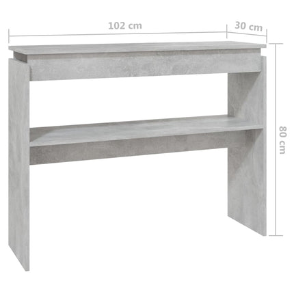 Konsolbord betonggrå 102x30x80 cm konstruerat trä