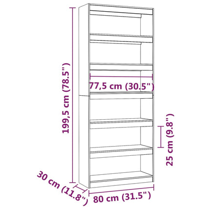 Bokhylla/Rumsavdelare 80x30x199,5 cm massiv furu