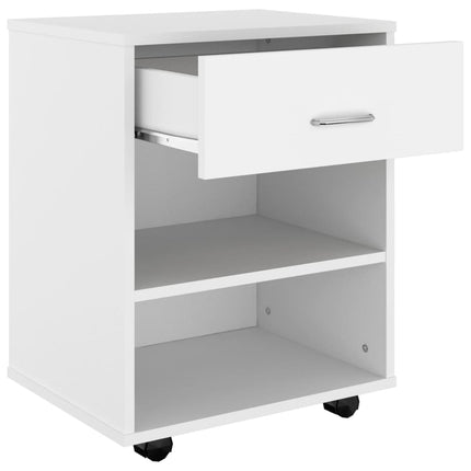 Skåp med hjul vit 46x36x59 cm konstruerat trä
