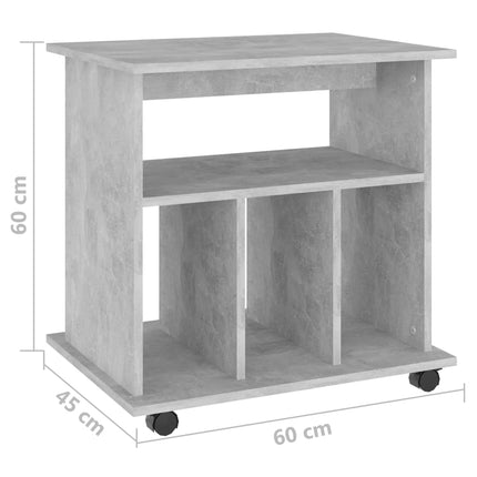 Skåp med hjul betonggrå 60x45x60 cm konstruerat trä
