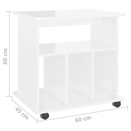 Skåp med hjul vit högglans 60x45x60 cm konstruerat trä
