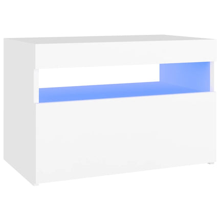 Sängbord med LED-belysning vit 60x35x40 cm konstruerat trä