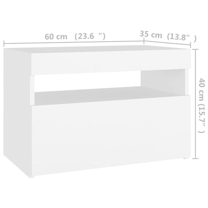 Sängbord med LED-belysning vit 60x35x40 cm konstruerat trä