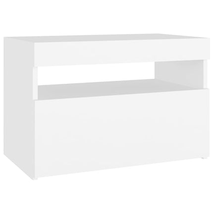 Sängbord med LED-belysning vit 60x35x40 cm konstruerat trä