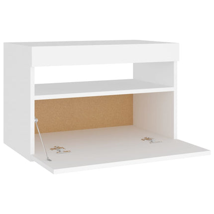 Sängbord med LED-belysning vit 60x35x40 cm konstruerat trä