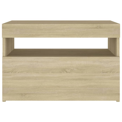 Sängbord med LED-belysning sonoma-ek 60x35x40cm konstruerat trä