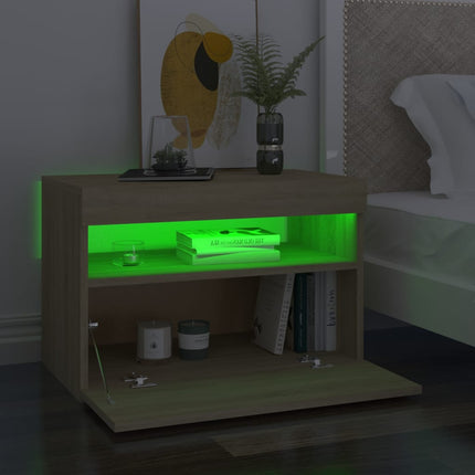Sängbord med LED-belysning 2 st sonoma-ek 60x35x40 cm