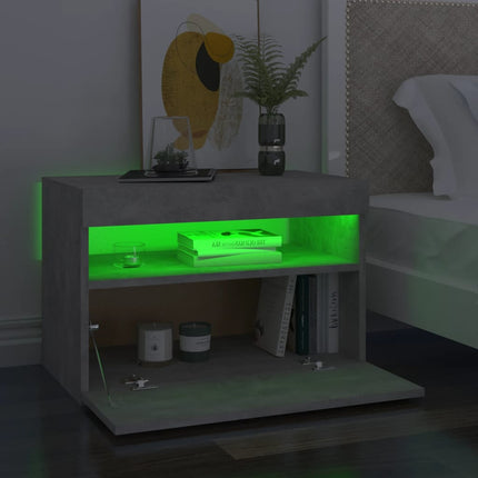 Sängbord med LED-belysning betonggrå 60x35x40 cm