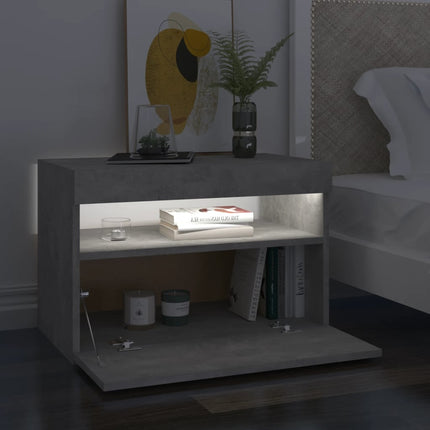 Sängbord med LED-belysning betonggrå 60x35x40 cm