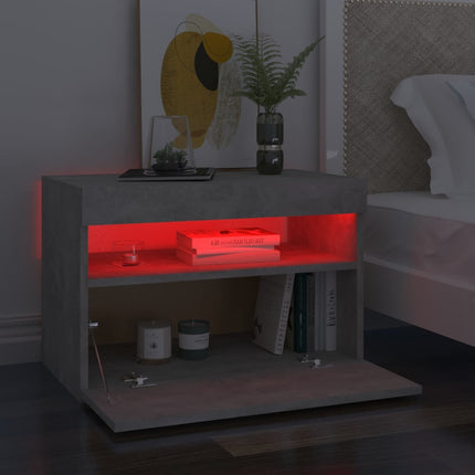 Sängbord med LED-belysning betonggrå 60x35x40 cm