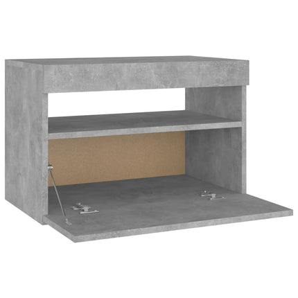 Sängbord med LED-belysning betonggrå 60x35x40 cm