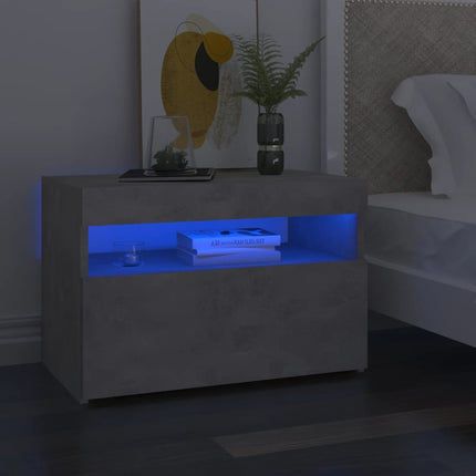 Sängbord med LED-belysning betonggrå 60x35x40 cm