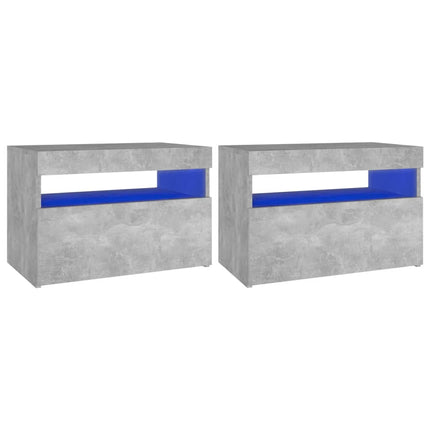 Sängbord med LED-belysning 2 st betonggrå 60x35x40 cm